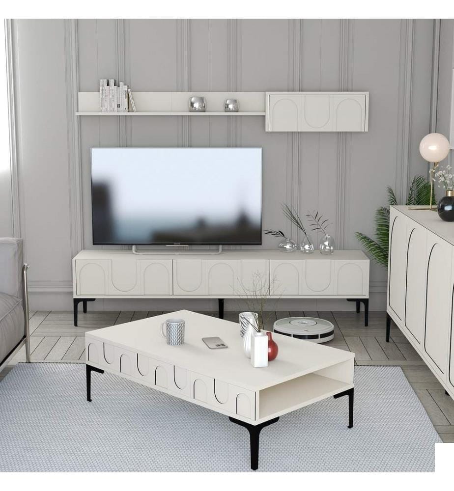 Ensemble de meubles de salon, crème, noir, 100% Melamine Particle Board