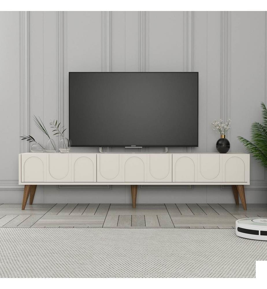 Meuble TV, Crème, Noyer, 100% Melamine Particle Board