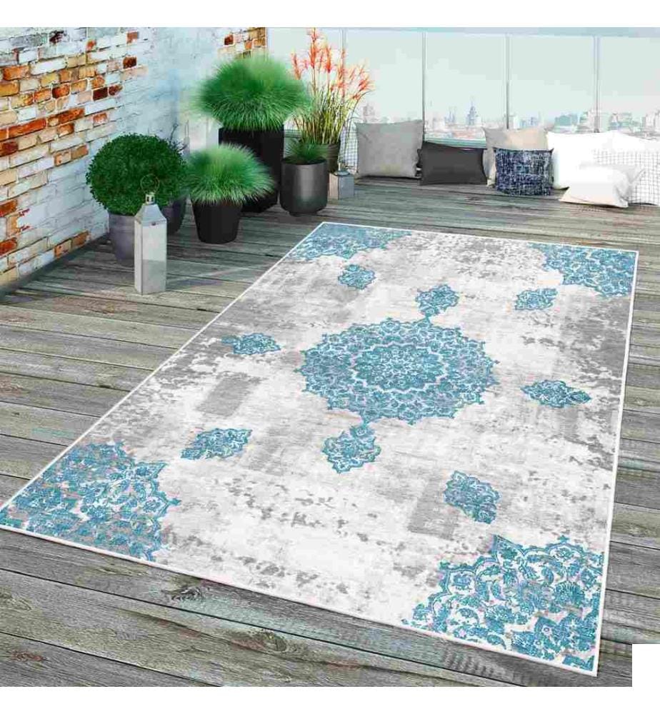 Tapis, gris, bleu, 70% coton - 30% chenille, 180 x 280 cm