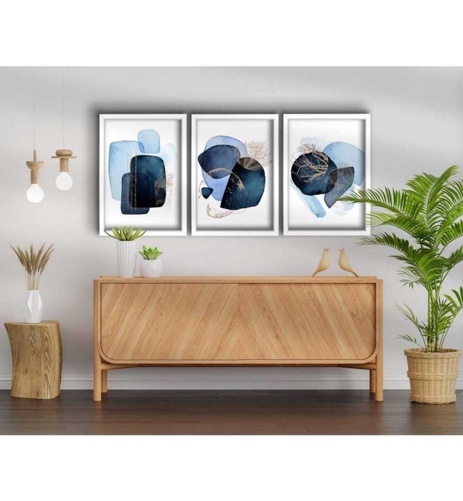 Tableau décoratif encadré en MDF, 3 pièces, bleu marine, bleu, vison, blanc, MDF, encadrement en bois