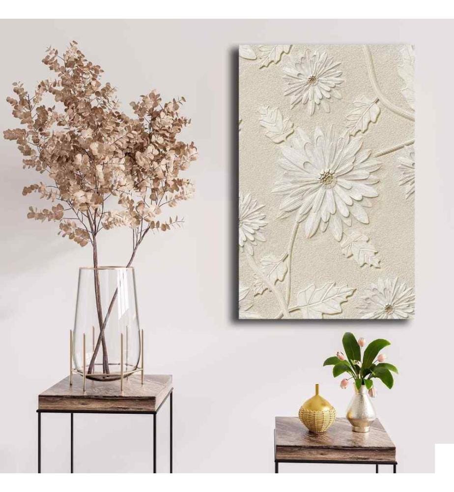 Peinture décorative sur toile, beige, blanche, toile, cadre en bois de pin
