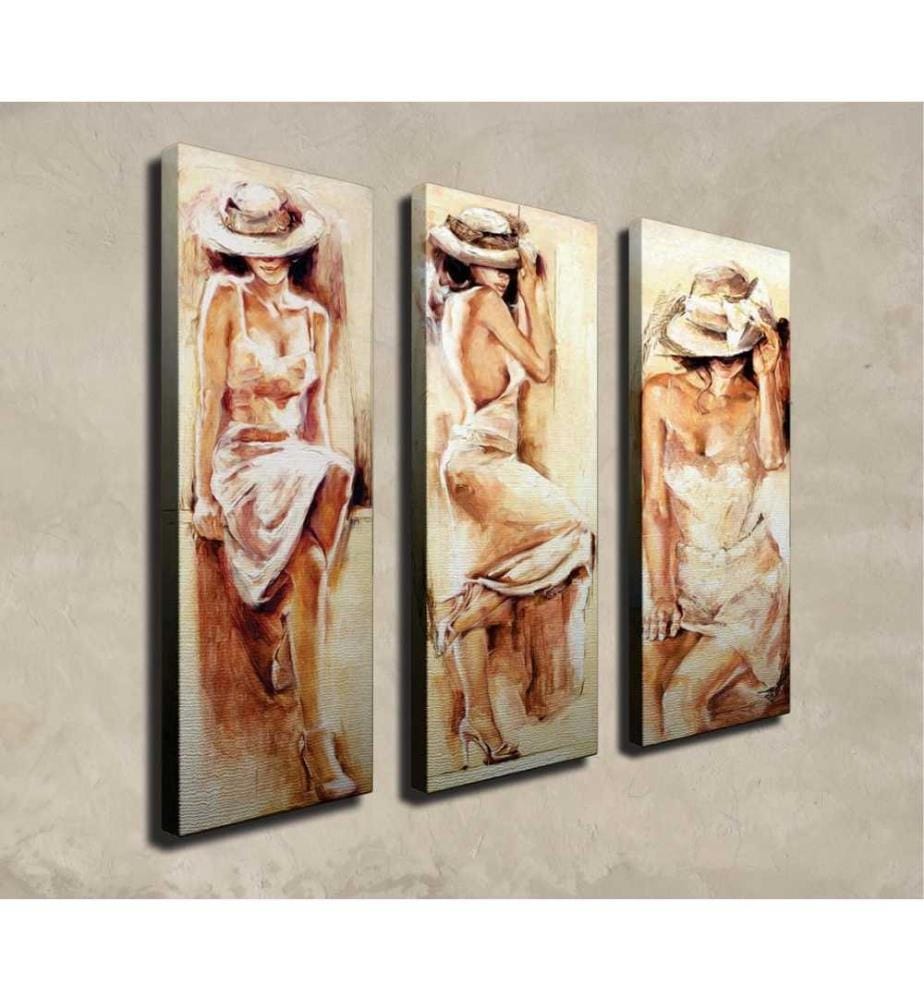 Peinture décorative sur toile, 3 pièces, multicolore, toile, cadre en bois