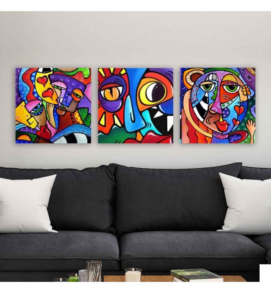 Peinture décorative sur toile, 3 pièces, multicolore, toile, cadre en bois