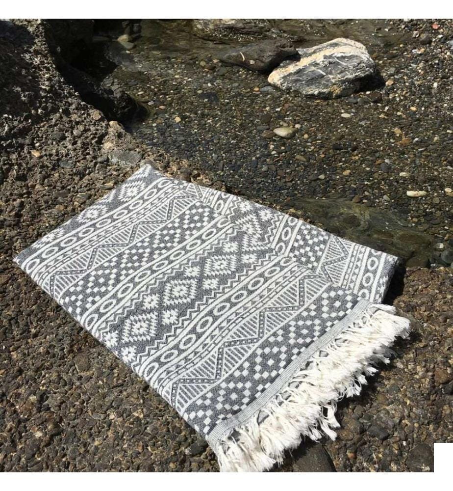 Fouta, serviette de plage, noir, beige, 100% coton, très ABSorbant