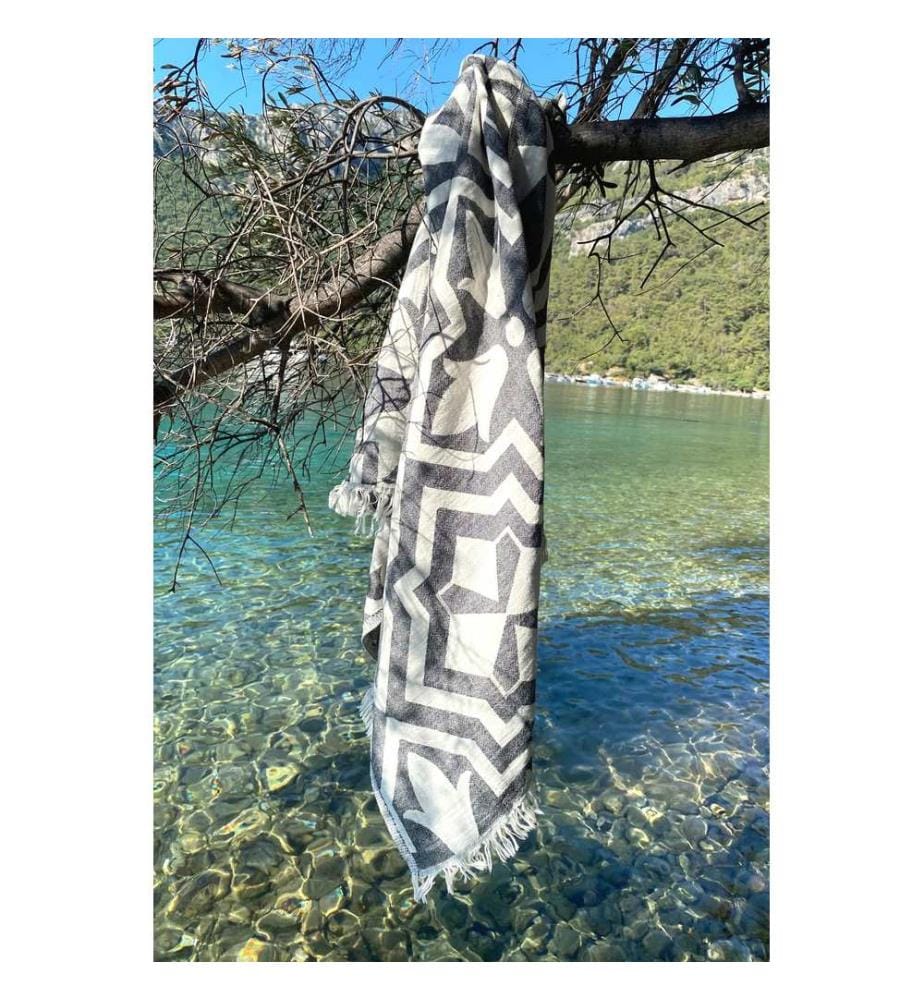 Fouta, serviette de plage, noire, beige, 100 % COTON