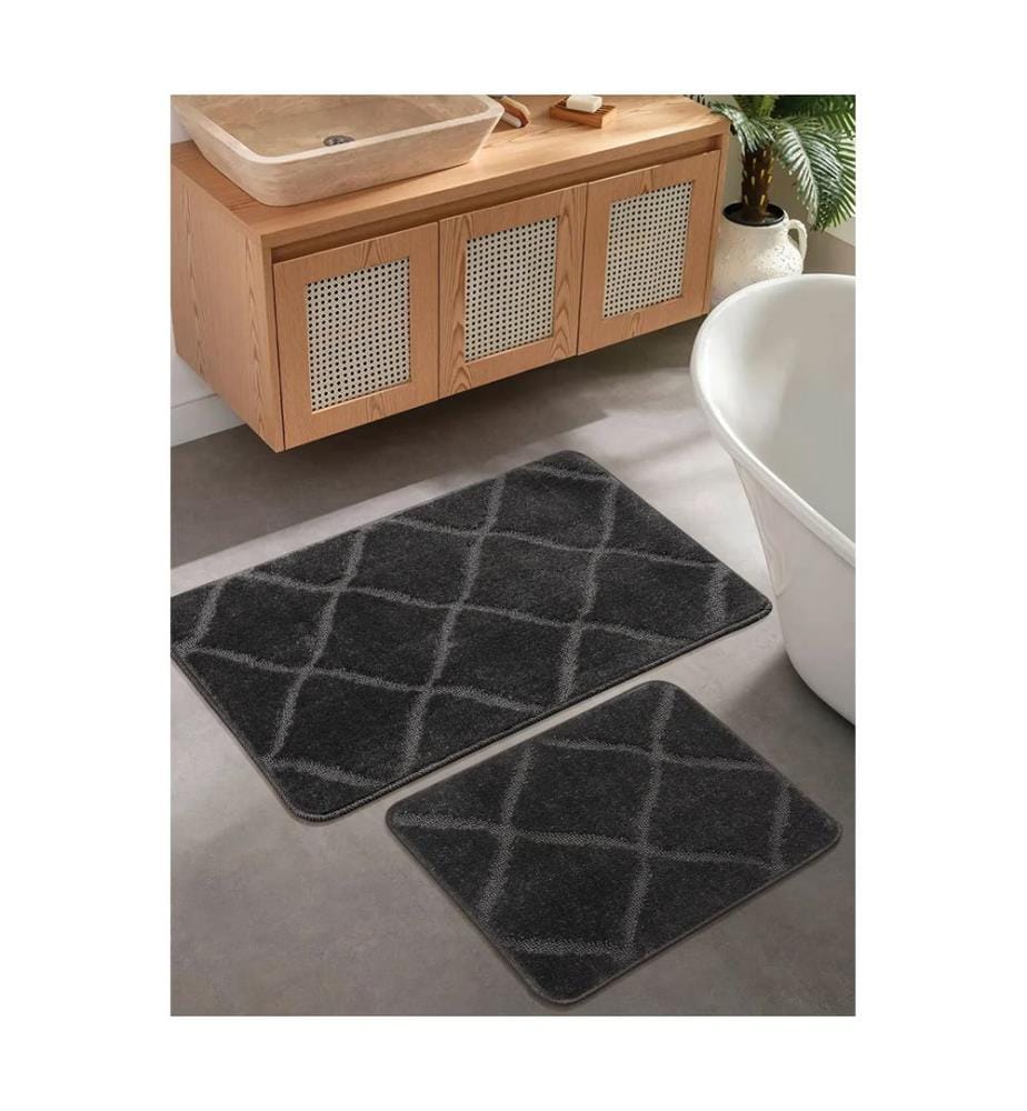 Ensemble de tapis de bain, 2 pièces, anthracite, 100 % POLYPROPYLÈNE