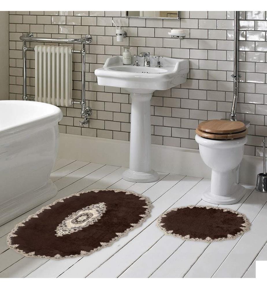 Ensemble de tapis de bain, 2 pièces, marron, 100% polyester
