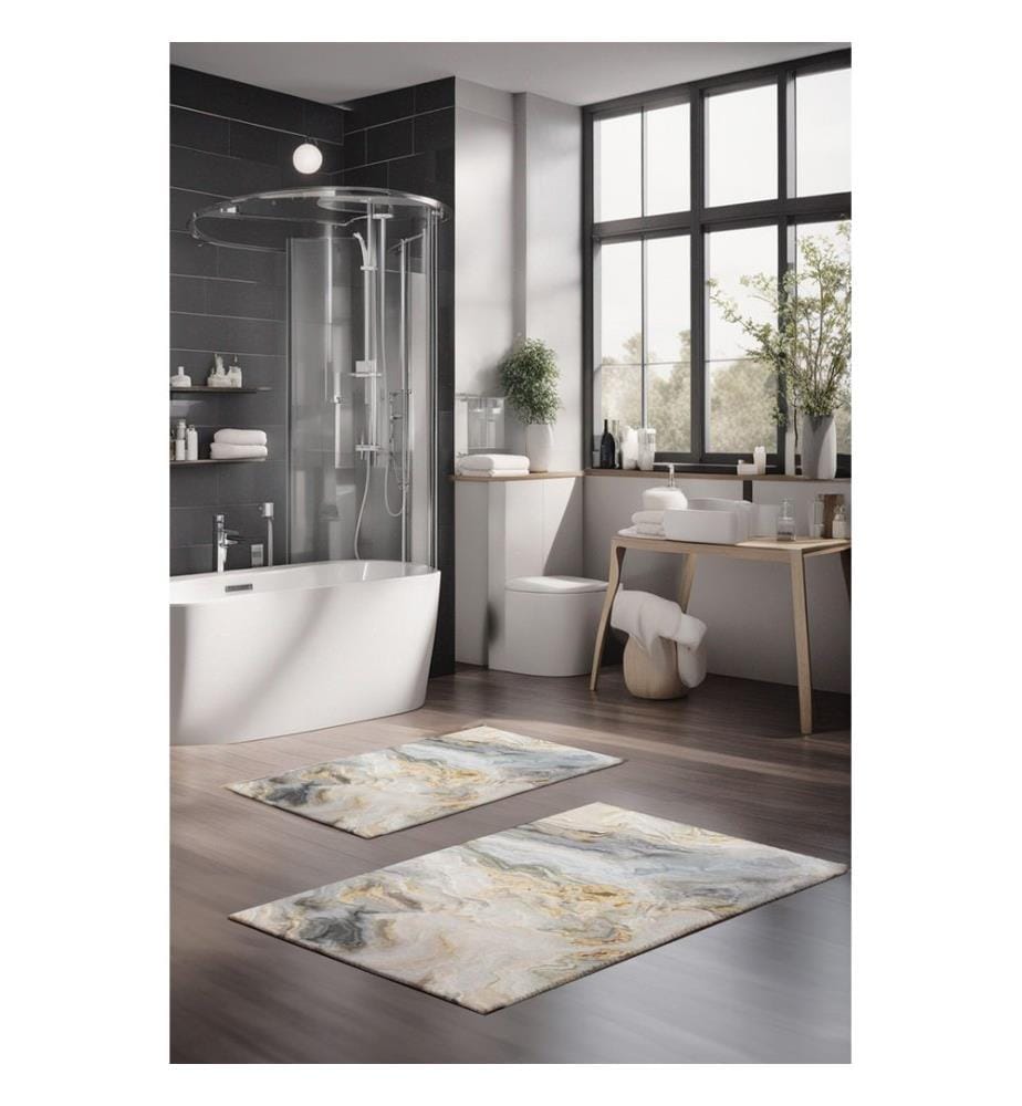 Ensemble de tapis de bain, 2 pièces, multicolore, 100 % POLYESTER
