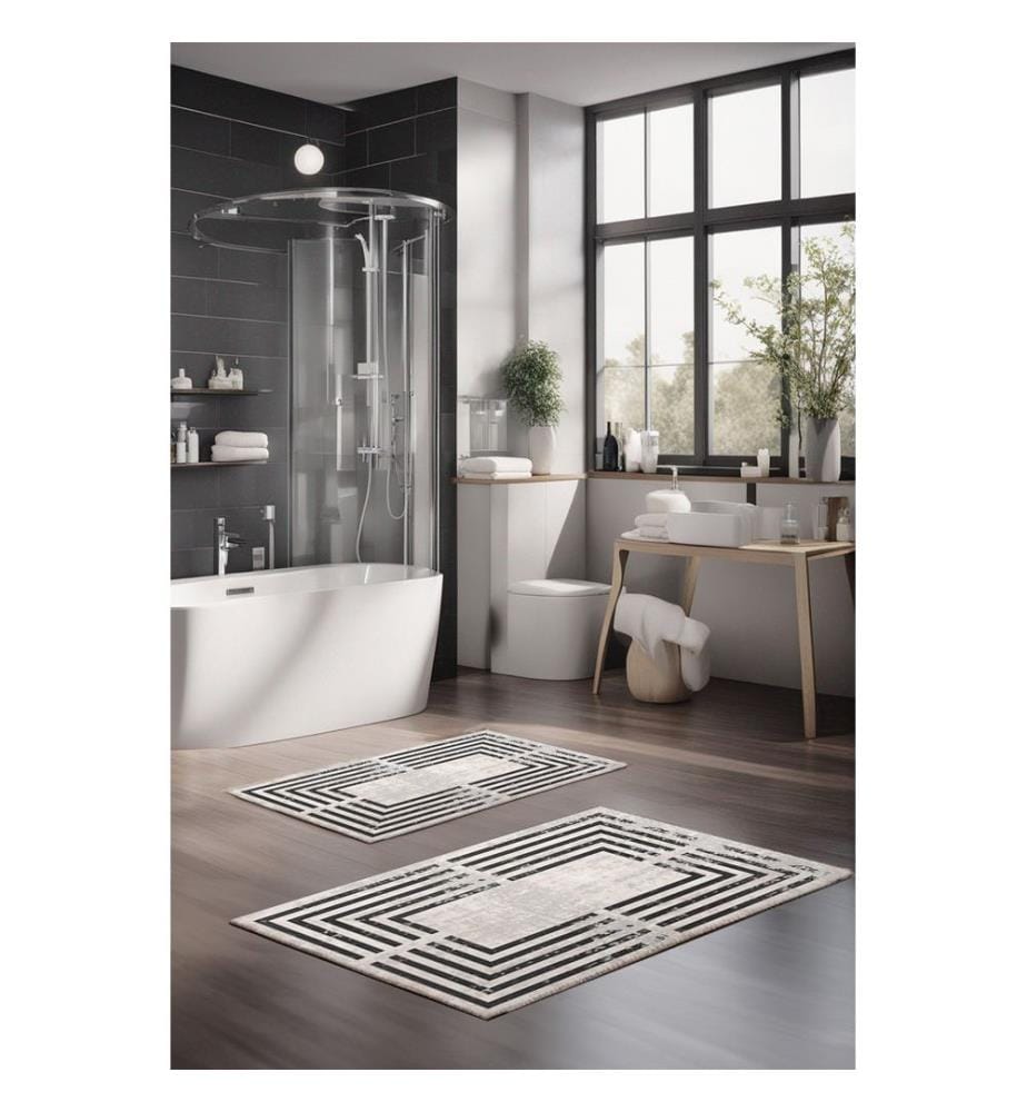Ensemble de tapis de bain, 2 pièces, multicolore, 100 % POLYESTER