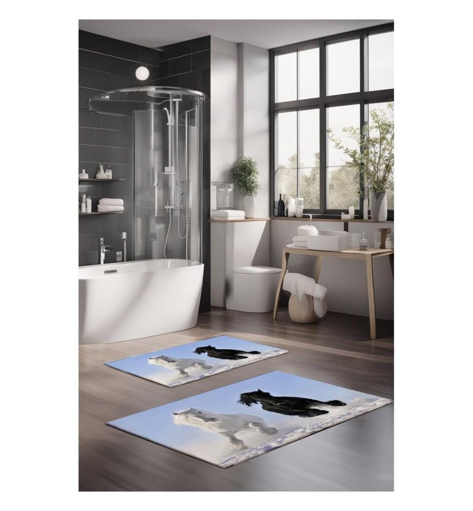 Ensemble de tapis de bain, 2 pièces, multicolore, 100 % POLYESTER