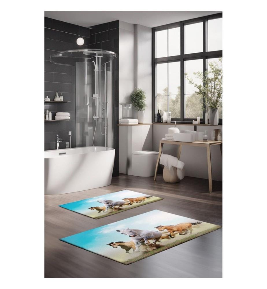 Ensemble de tapis de bain, 2 pièces, multicolore, 100 % POLYESTER