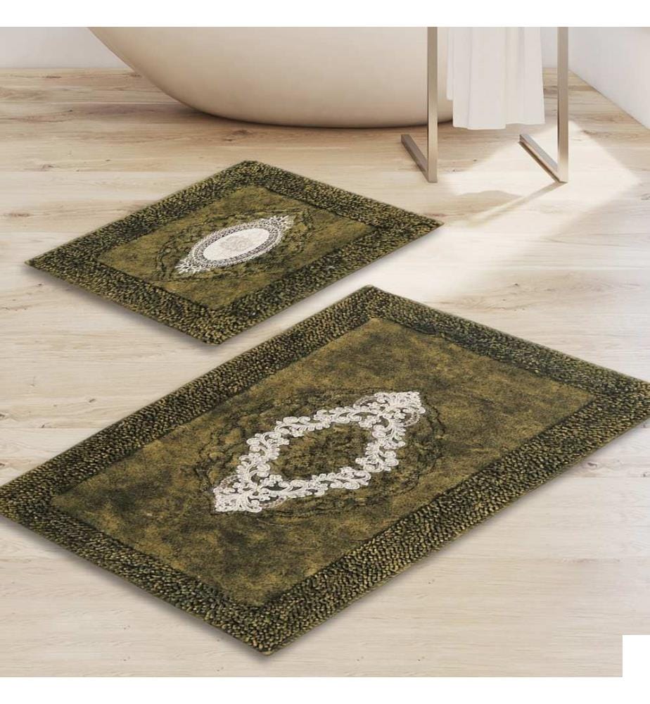 Ensemble de tapis de bain, 2 pièces, vert, 100 % POLYESTER