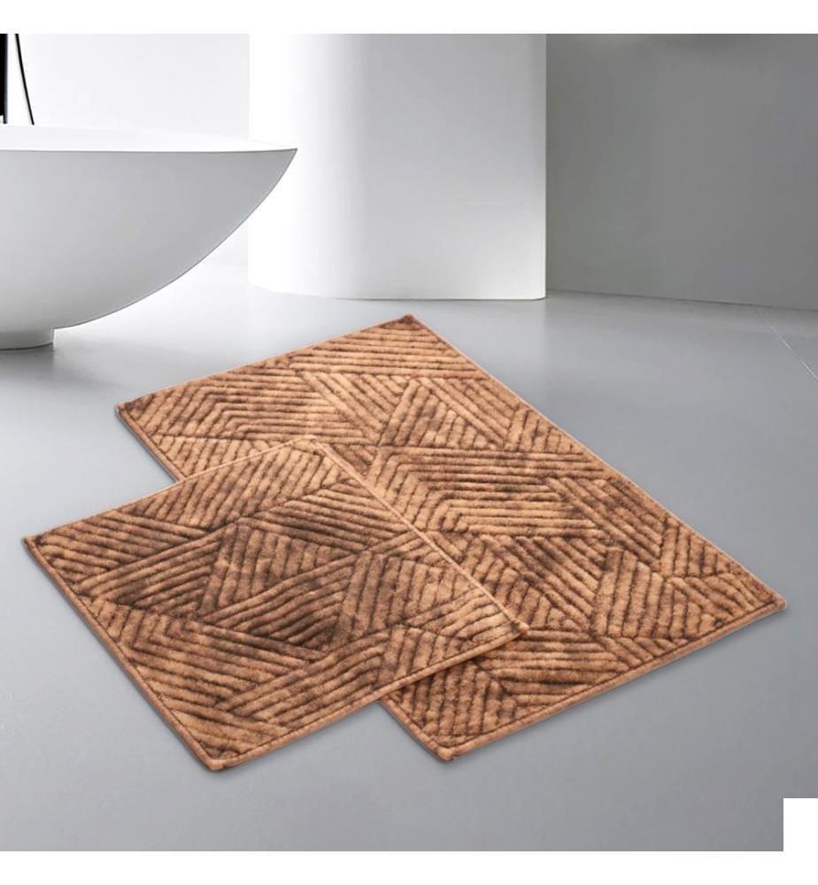 Ensemble de tapis de bain, 2 pièces, marron, 100% coton, dessous antidérapant