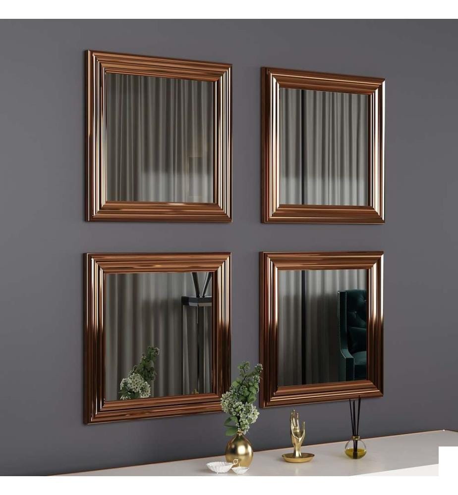 Set de miroirs, 4 pièces, bronze, MDF, encadrement bronze