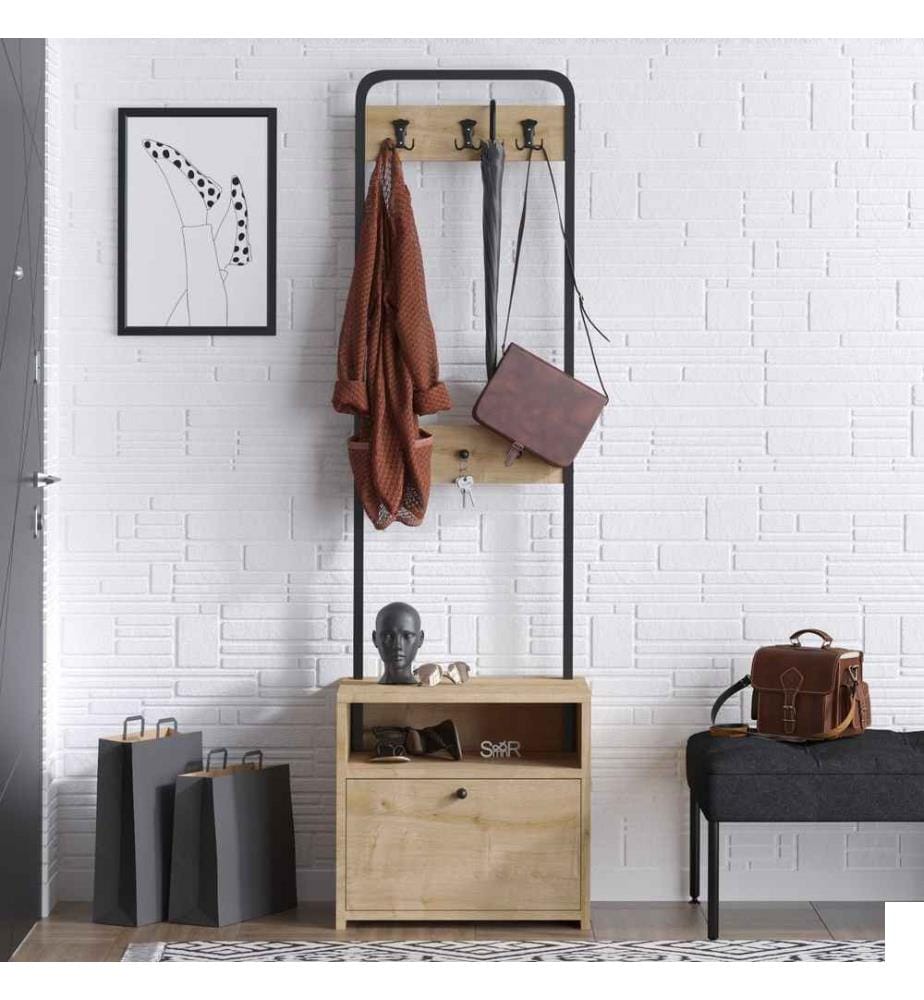 Hall Stand, Noyer, Noir, Panneau de particules mélaminé