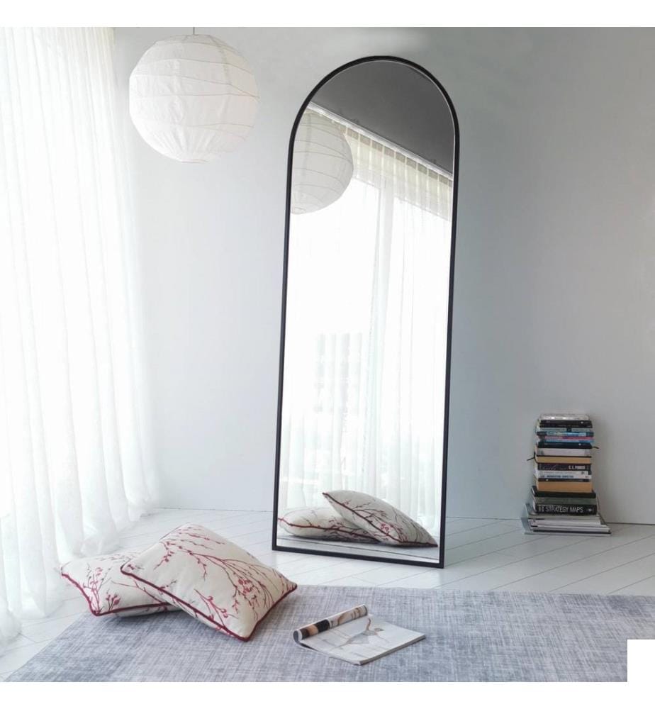 Miroir de cheval, noir mat, cadre en métal, peinture électrostatique séchée au four