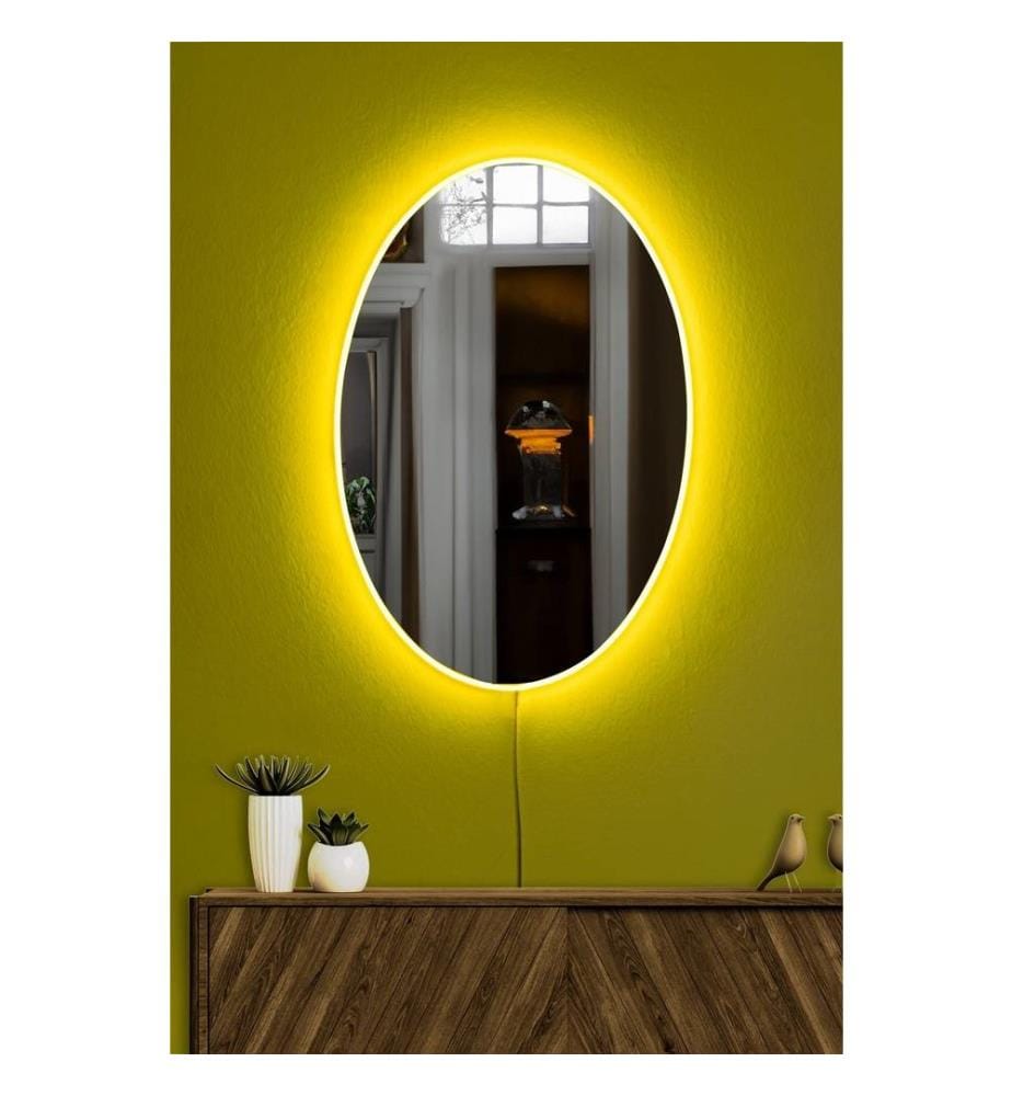 Miroir avec éclairage Led, jaune, miroir incassable résistant aux regards, miroir acrylique avec support MDF
