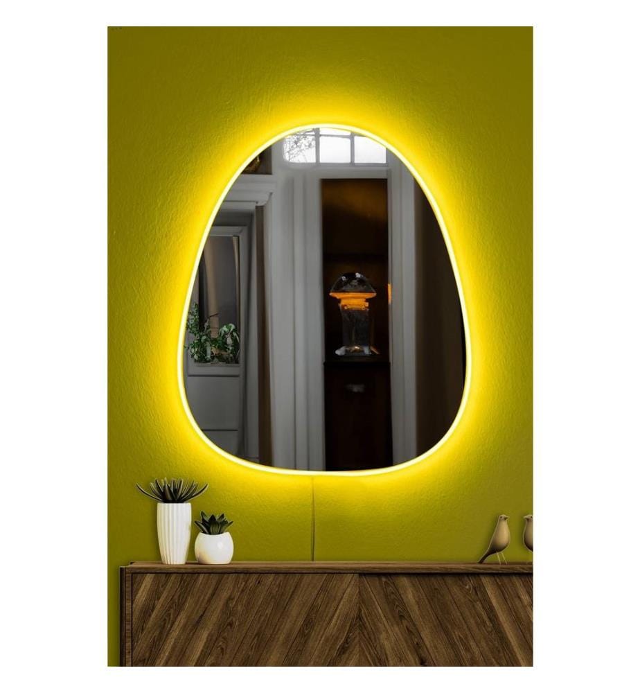 Miroir avec éclairage Led, jaune, miroir incassable résistant aux regards, miroir acrylique avec support MDF