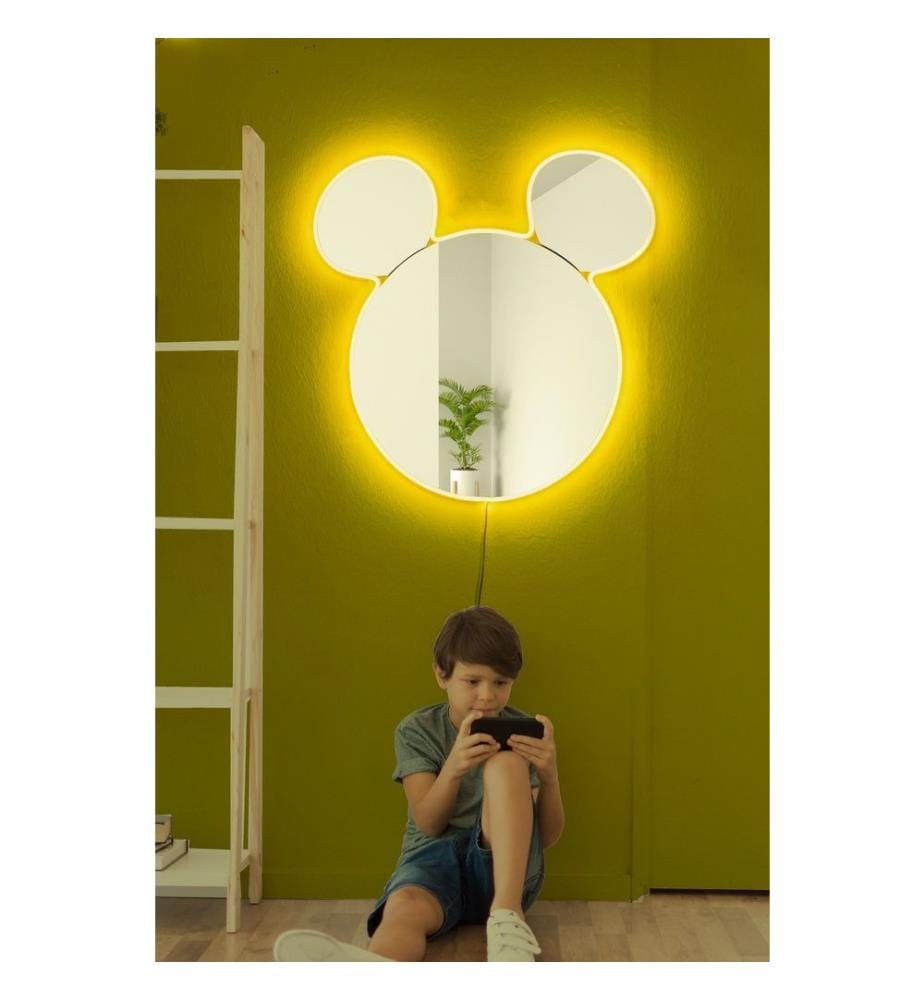 Miroir avec éclairage Led, jaune, miroir incassable résistant aux regards, miroir acrylique avec support MDF