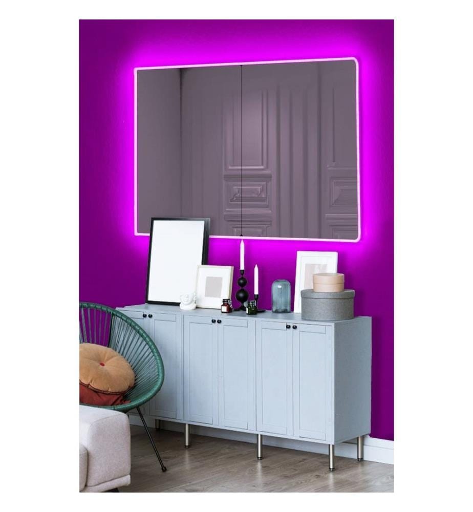 Miroir avec éclairage Led, rose, miroir incassable résistant aux regards, miroir acrylique avec support MDF