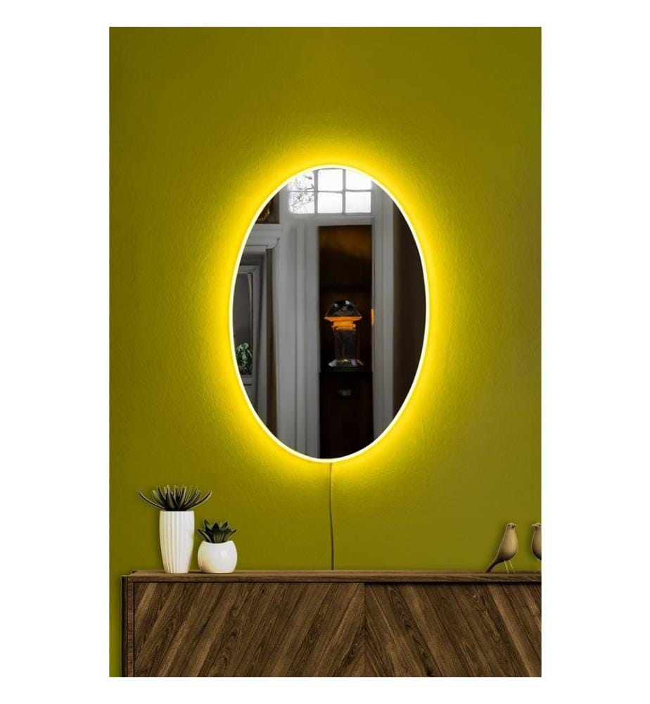 Miroir avec éclairage Led, jaune, miroir incassable résistant aux regards, miroir acrylique avec support MDF