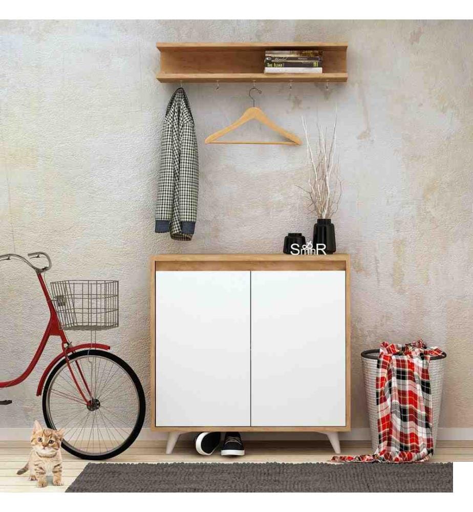 Hall Stand, Chêne, Blanc, Panneau de particules mélaminé