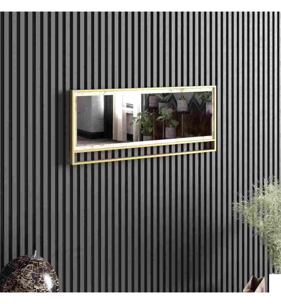 Miroir décoratif, or, blanc, panneau de particules mélaminé, cadre métallique