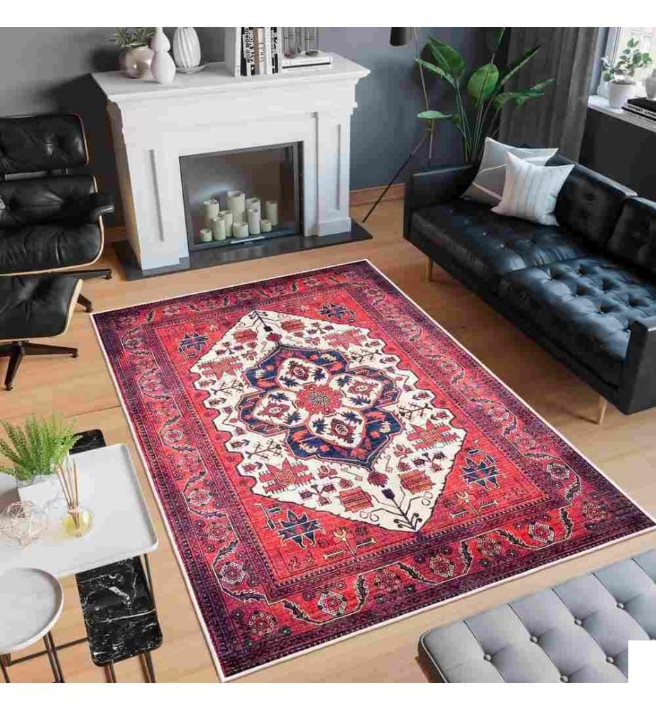 Tapis, rouge bordeaux, 70% coton - 30% chenille, 100 x 300 cm