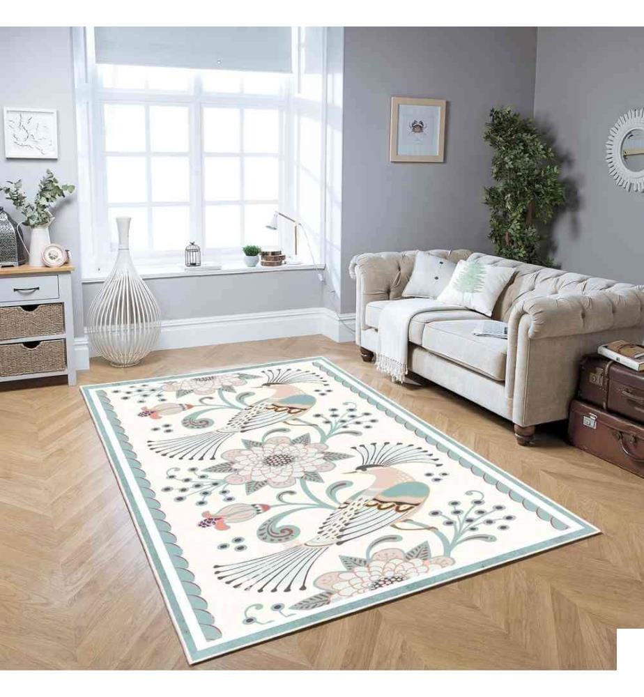 Tapis, crème, vert, 70% coton - 30% chenille, 60 x 100 cm