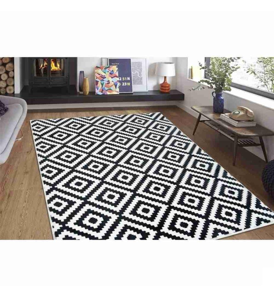 Tapis, noir, blanc, 100% polyester, 120 x 180 cm