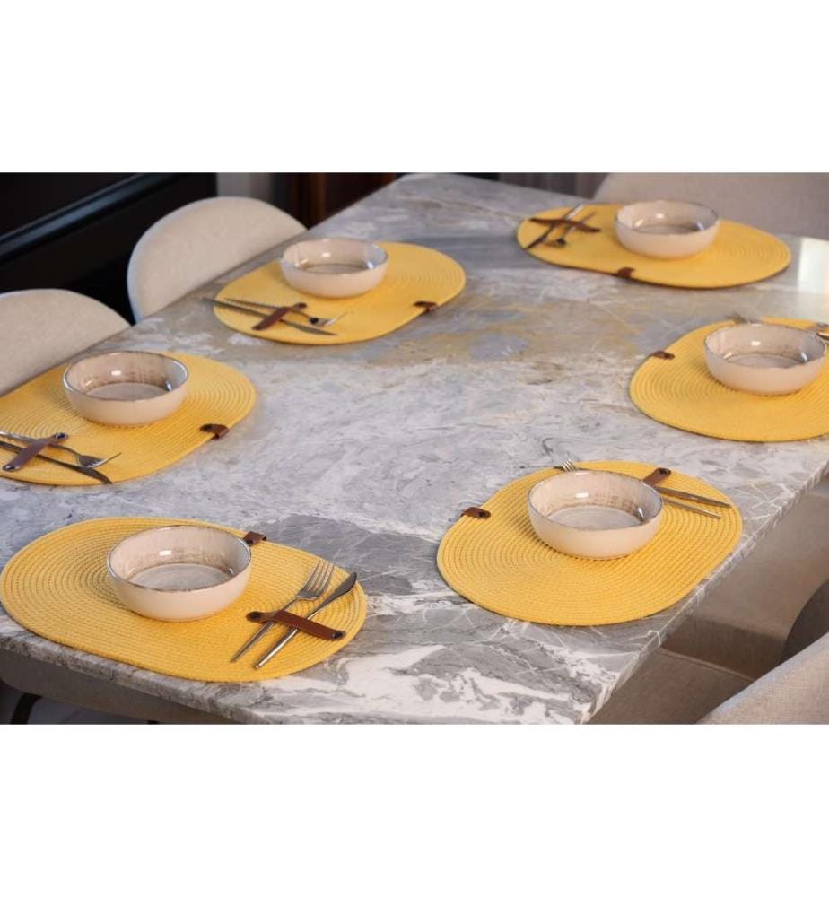 Set de tapis de table, 6 pièces, jaune, 100% coton corde de jute, fait à la main
