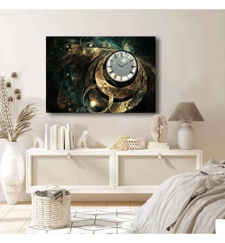 Horloge murale décorative en toile, multicolore, toile 100% daim, cadre en bois