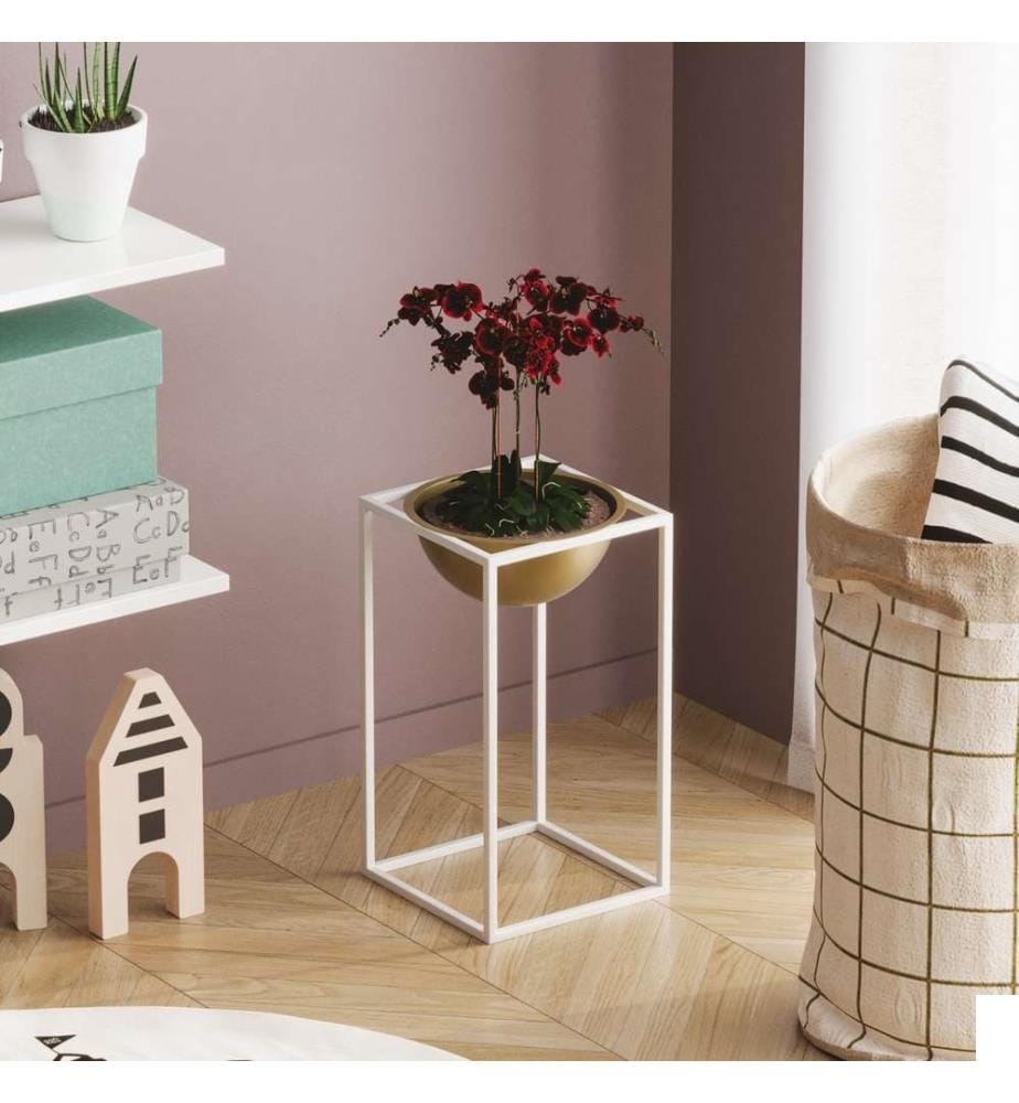 Pot décoratif, blanc, or, 100% métal