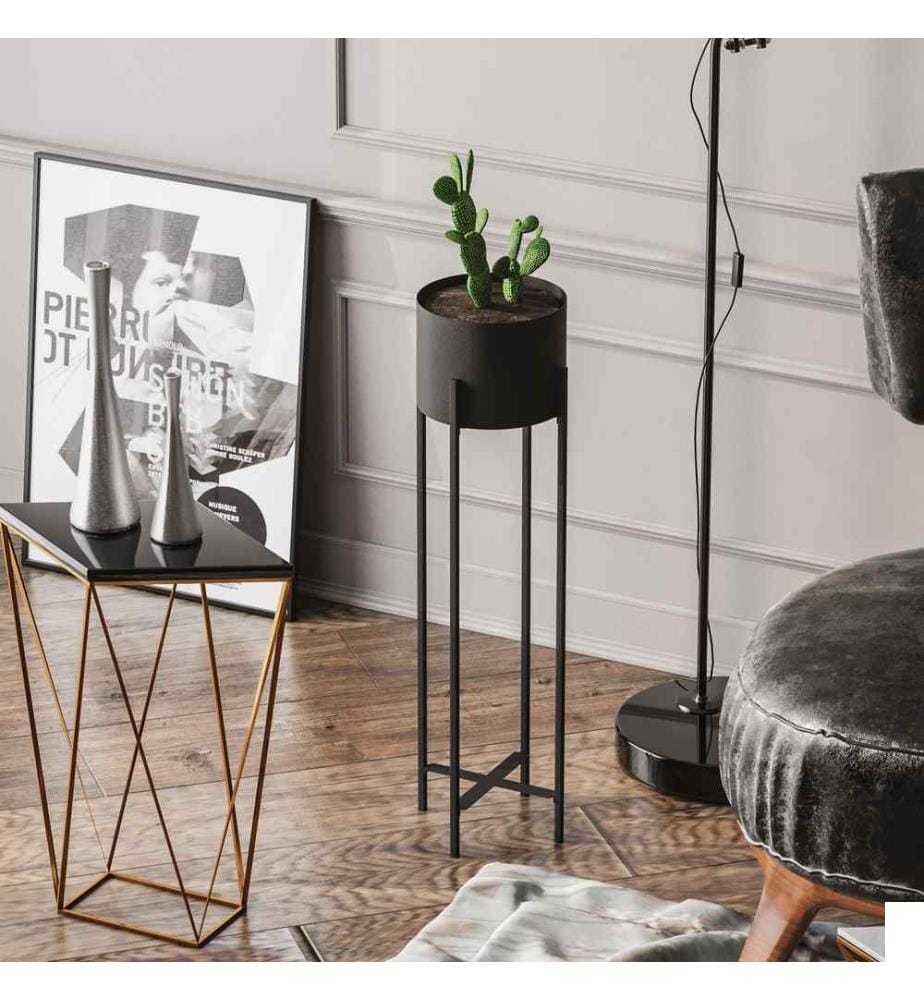 Pot décoratif, noir, 100% métal
