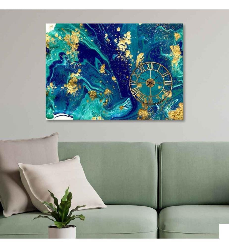 Horloge murale décorative, multicolore, 100% coton, cadre en bois