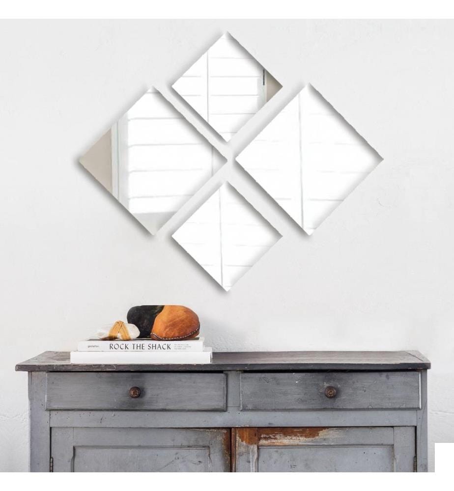 Set de miroirs, 4 pièces, argent, verre, sans cadre