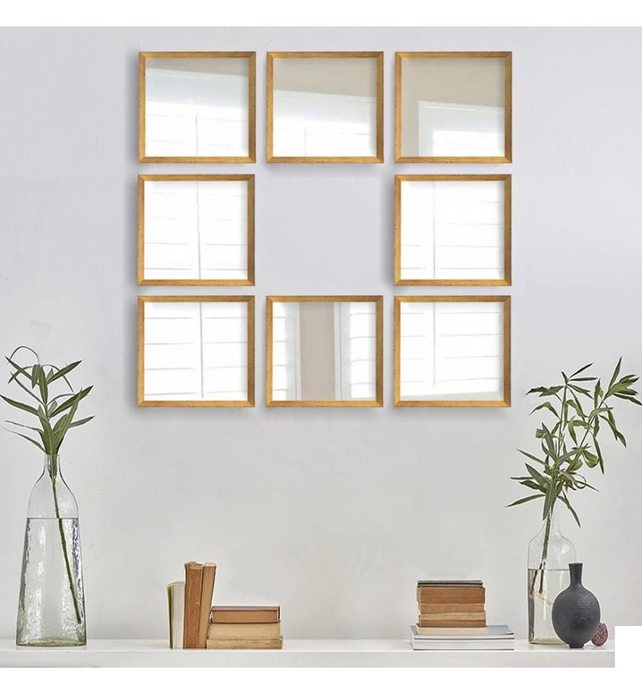 Set de miroirs, 8 pièces, or argent, verre, cadre en plastique stratifié