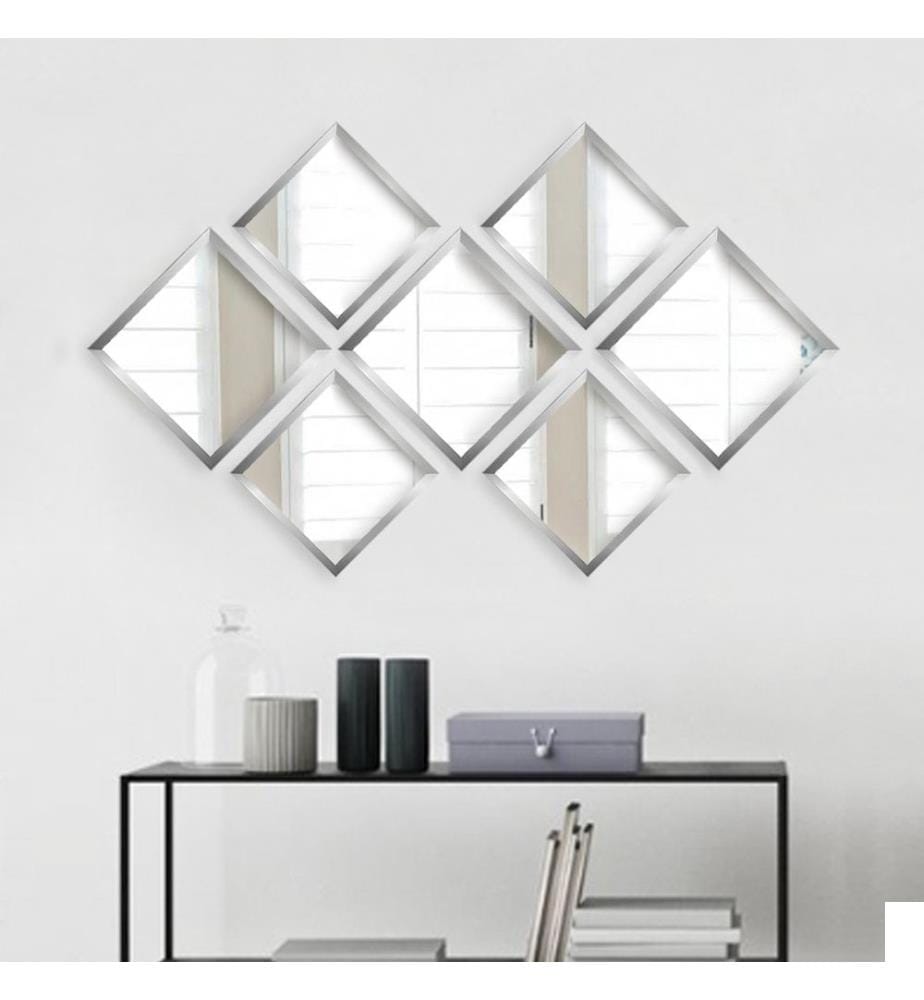 Set de miroirs, 7 pièces, argent, verre, cadre en plastique stratifié