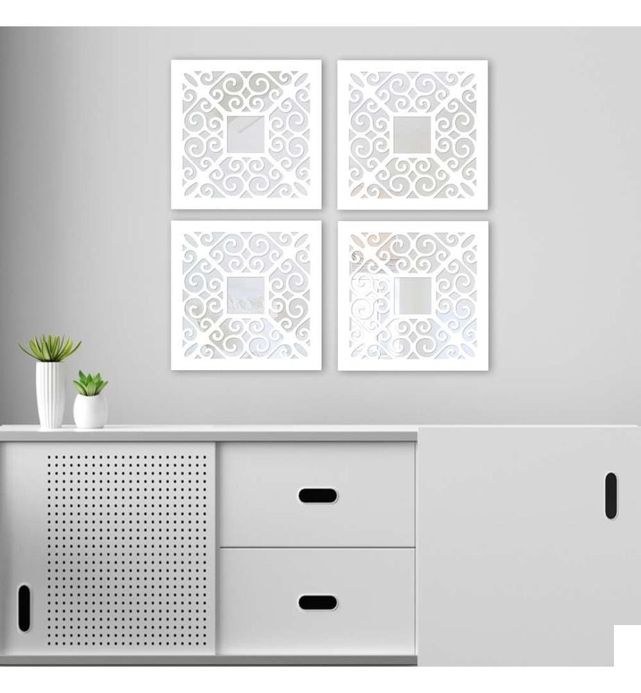 Set de miroirs, 4 pièces, argent, verre, MDF, découpe laser