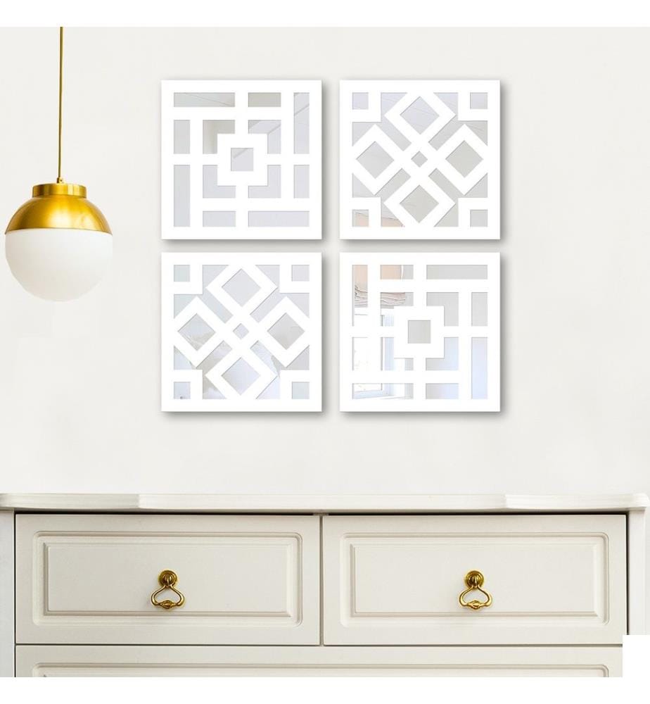 Set de miroirs, 4 pièces, argent, verre, MDF, découpe laser