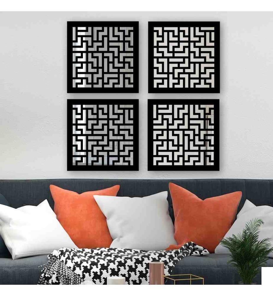 Set de miroirs, 4 pièces, argent, verre, MDF, découpe laser