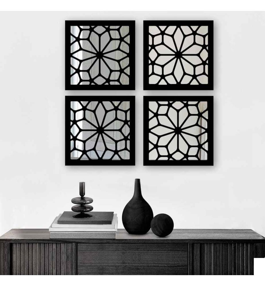 Set de miroirs, 4 pièces, argent, verre, MDF, découpe laser