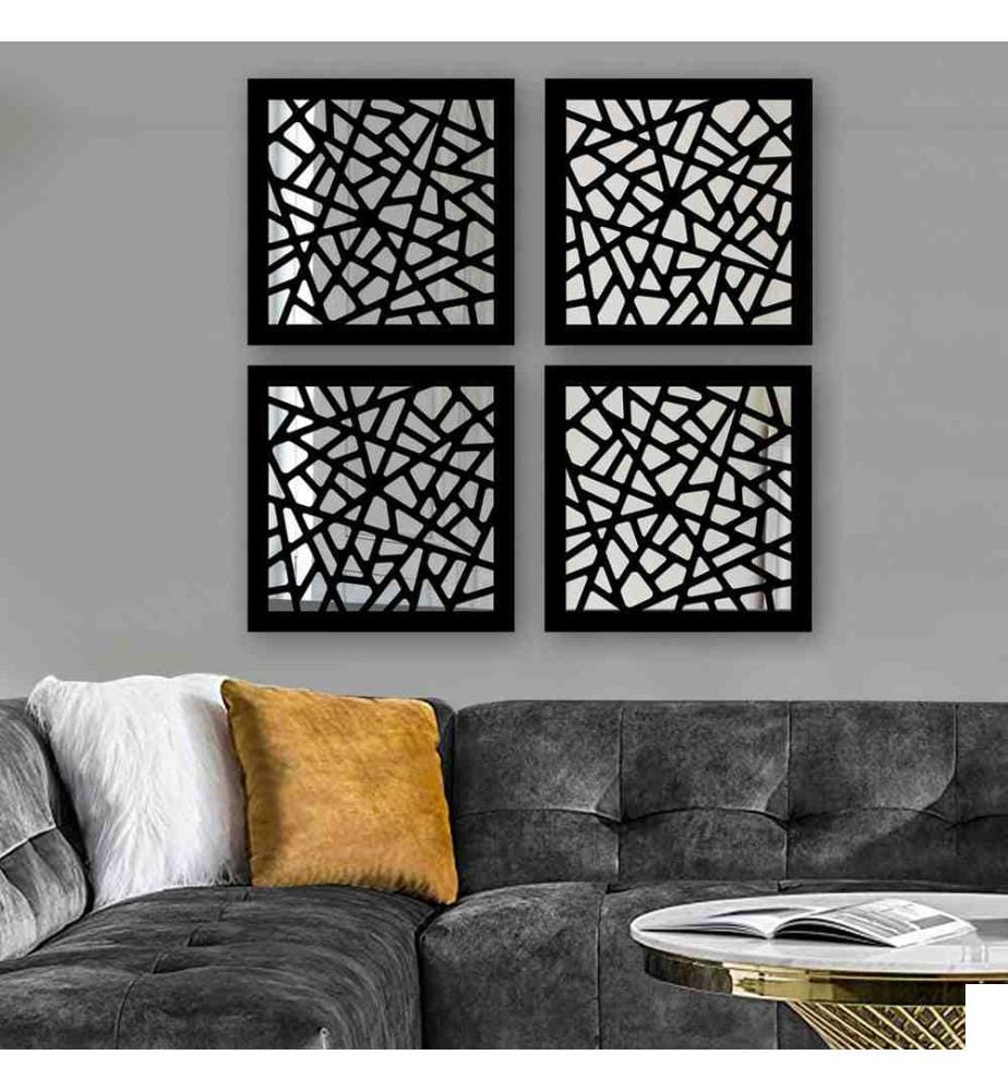 Set de miroirs, 4 pièces, argent, verre, MDF, découpe laser