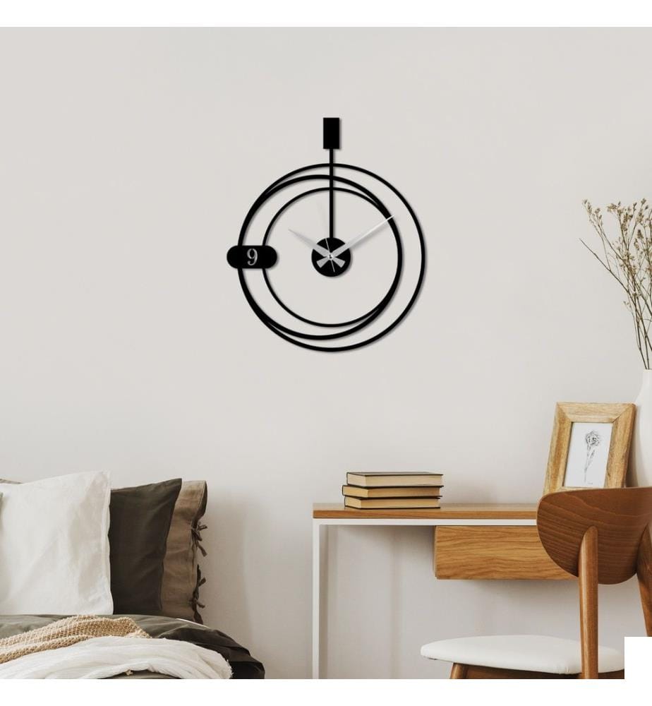 Horloge murale décorative en métal, noire, 100% métal