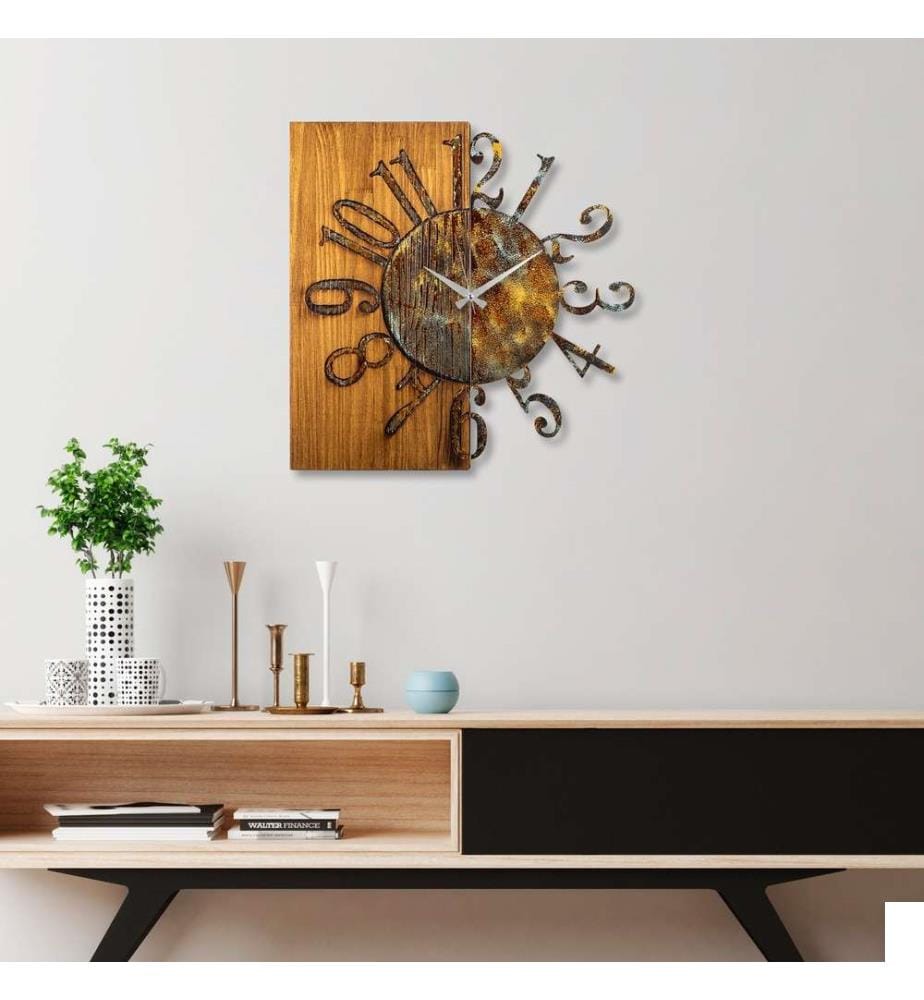 Horloge murale décorative en bois, multicolore, 100% bois - métal
