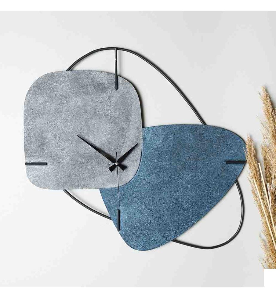 Horloge murale décorative, bleue, grise, 100% métal