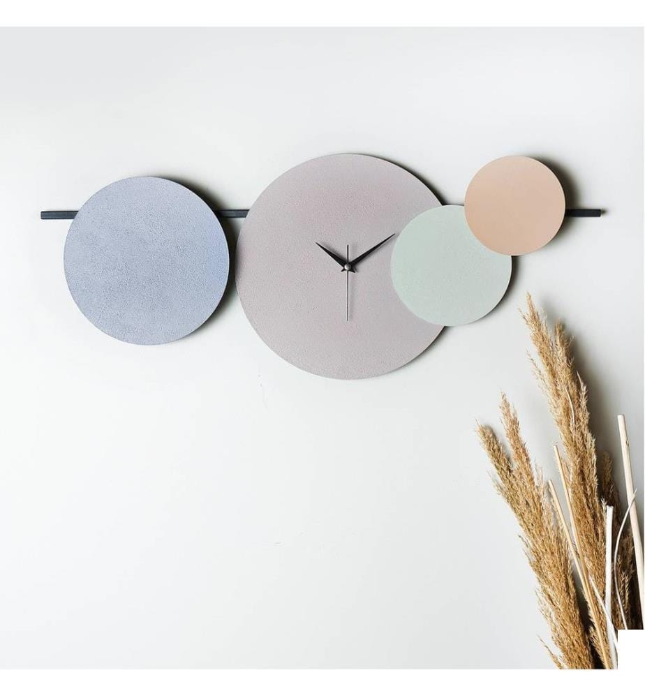 Horloge murale décorative, verte, marron, bleue, 100% métal