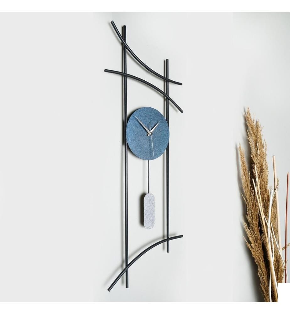Horloge murale décorative, bleue, grise, 100% métal
