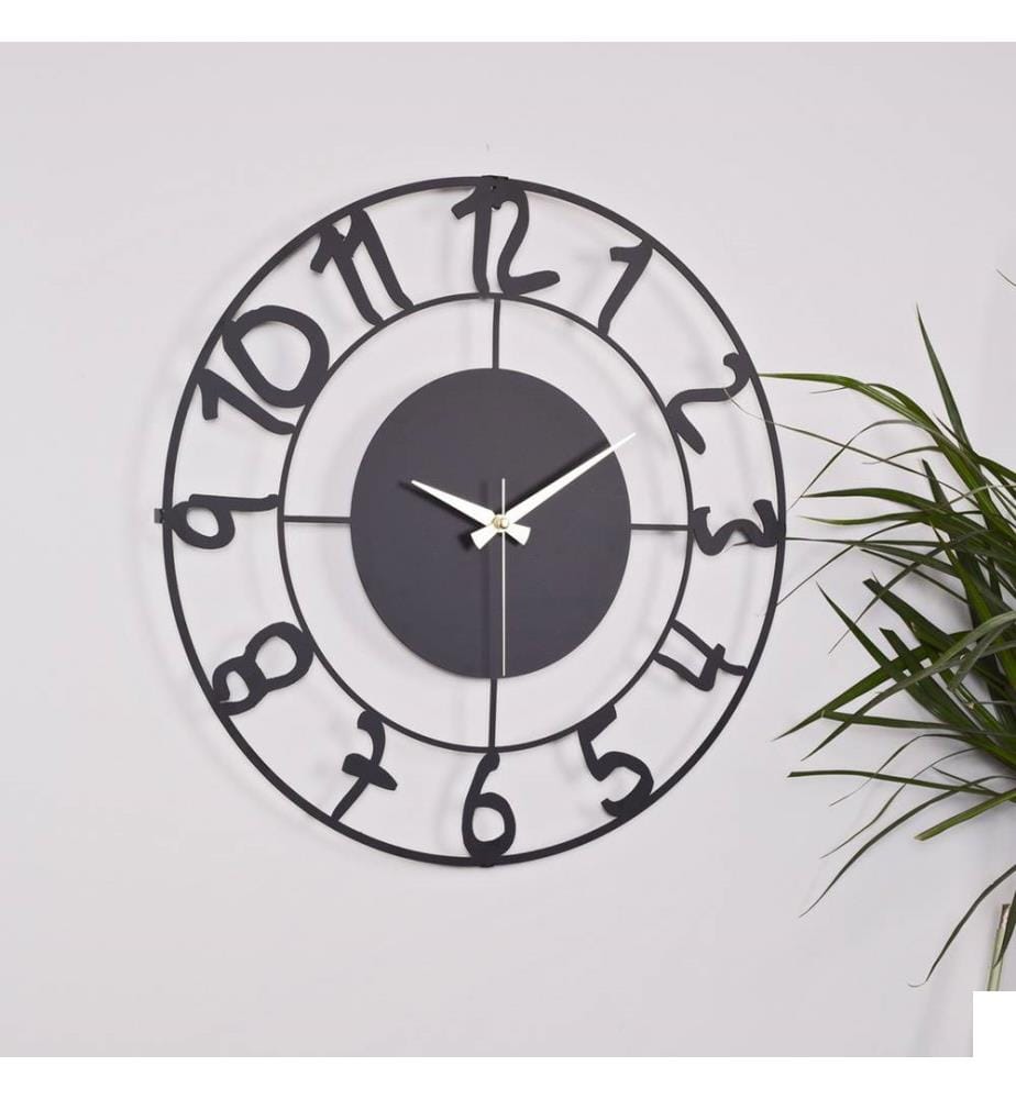 Horloge murale décorative, noire, 100% métal