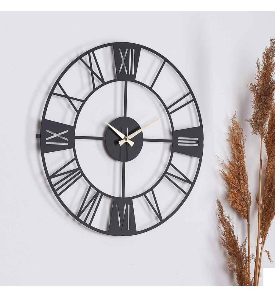 Horloge murale décorative, noire, 100% métal
